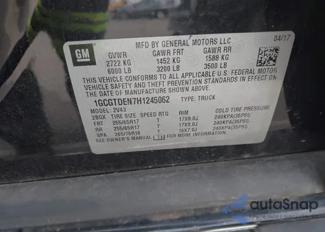 2017 Chevrolet Colorado Z71 z USA, uszkodzony, nr VIN 1GCGTDEN7H1245062